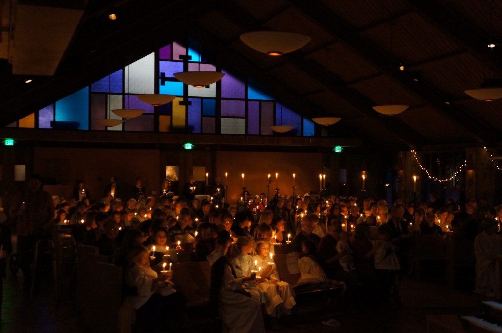 Singing Silent Night at the Nativity Story service on Christmas Eve