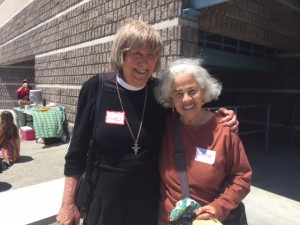 All Soulsian Elena Ramirez with the Rev. Vicki Gray of Christ the Lord Episcopal Church, Pinole at the July 14 Press Conference